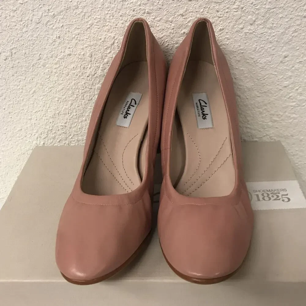 Clarks Women's Size 9.5 M Grace Eva Dusty Pink Leather Heels